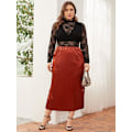 Miniatyrbilde 5 av 5: Kvinners Plus Size Blomstermønster Mock Neck Sheer Mesh Tee Shirts Topp