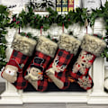 Miniatyrbild 1 av 7: Julklappsstrumpor, Julstrumpor, Julklappspåsar, 2021 Nya 4 st 18 tum Röd och Svart Buffelrutig Klassisk Tomte Snögubbe Rensa Jul C