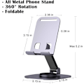Miniatyrbild 2 av 5: Telefonställ Mini Tablet Pad Hållare Helt i Metall 360° Rotation Stabil Justerbar Vikbar Skalbar Halkfri Portabel 1-pack