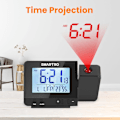 Miniatyrbillede 3 af 9: Projektionsvækkeur til soveværelser, digitalt ur med indendørs termometer hygrometer, USB-oplader, sengetidsvækkeur projektor, rejse, AC &
