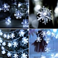 Miniatyrbillede 3 af 7: 2 pakker jule-snefnuglys, 50LED 24FT udendørs juledekorative lyskæder, 8 lystilstande og timer, batteridrevet vandtæt til