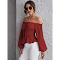 Miniatyrbilde 3 av 5: Kvinners Off Shoulder Ruffle Peplum Korsett Shirred Puff Lang Arm Topper Bluse