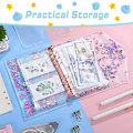 Miniatyrbillede 3 af 5: Lilla Glitter Binder - MoKo A6 Budget Notebook med 12 lynlåslommer, blanke papirer og klæbende etiketter