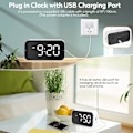 Miniatyrbild 7 av 9: LED Digital Väggklocka för Sovrum Dubbel med Snooze för Tung Sovande Vuxna Barn med USB-port för Laddning 10~100dB Justerbar Volym Vit