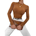 Miniatyrbillede 3 af 5: Kvindernes Mock Neck Langærmet Ribstrikket Slim Fittet Crop