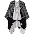 Miniatyrbilde 1 av 5: Fargeblokk Dame Sjal Wrap Stilig Åpen Front Poncho Cape