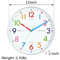 Miniatyrbillede 5 af 8: 12 tommer Læringsur til børn, Lærende ur Børn Analog Farverig soveværelser Væg ur Sølv ET-7789 Sølv 12 tommer Quartz Sølv 12 tommer Quartz