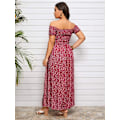 Miniatyrbillede 2 af 4: Plus Size Boho Blomster Off Shoulder Sommer Split A-Linje Lang Maxi Kjole til Kvinder