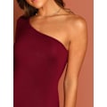 Miniatyrbillede 3 af 4: Dame One Shoulder Langærmet Stretch Bodysuit Jumpsuit