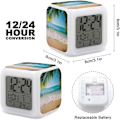 Miniatyrbild 2 av 8: LED-väckarklocka, Ocean Sea Beach Palm Leaves Print Multicolor Väckarklocka Geometrisk Väckarklocka Sovrumsväckarklocka Tyst Väckarklocka Vit