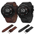 Miniatyrbild 3 av 5: För Garmin Fenix 6x Pro 26mm Läder Stål Spänne Klockarmband SBI Brown
