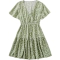 Miniatyrbillede 1 af 5: Plus Size kjole til kvinder med V-hals, blomsterprint, korte ærmer og høj talje