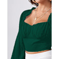 Miniatyrbilde 2 av 5: Kvinners gjennomsiktig mesh langarmet crop top scoop hals sveitsiske prikker elegant bluse
