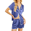 Miniatyrbild 1 av 5: Satin Pyjamas Set Kvinnors Kortärmad Nattkläder Mjuk Silke Pjs Knapp Ned