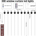 Miniatyrbillede 4 af 5: Vinduesgardin Lyskæde, 300 LED 8 Lystilstande Fe Lys USB