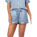 Miniatyrbild 4 av 5: Dam satin pyjamas set 2-delad sovkläder loungewear knapp ned kort ärm