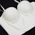 Miniatyrbillede 4 af 5: PU Læder Bustier Crop Top Push Up Club Fest Kvinders Korset Top BH Hvid
