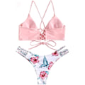 Miniatyrbillede 2 af 4: Dames badedragt Halter Ribbed Polka Dot Tie Dye String badedragt Bikini sæt