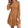 Miniatyrbillede 2 af 4: Kvinde Vaffel Shift Tunika Kjole Rund Hals Langærmet Ruffle Casual Flowy