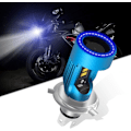 Miniatyrbilde 1 av 5: H4 HS1 LED motorsykkel frontlykt pære med blå engeløye - 12V 2600LM hvit 6000K