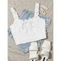 Miniatyrbilde 3 av 4: Kvinners Volang Trim Stropp Bånd Knute Ruched Front Bustier Crop Top