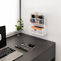 Miniatyrbillede 5 af 7: Skrivebordsarrangør med skuffe, netbakke til skrivebord, multifunktionel blyantholder, nem montering, vægmonteret metalopbevaring til skole, hvid