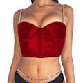 Miniatyrbilde 1 av 5: Kvinners Sexy Mesh Bustier Crop Top Ryggløs Kjede Stropper Push Up Polstret Korsett