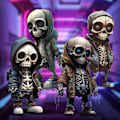 Miniatyrbillede 1 af 6: 4 stk. seje skeletfigurer gotiske kraniefigurer harpikshåndværkspynt, 2023 personlige mini seje skeletindretning kranieinstrumentbræt