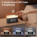 Miniatyrbilde 7 av 11: Vekkerklokke med multifunksjonell mobiltelefonklokke Trådløs lading 15W Maks Touch-senglampe, 3 farger nattlys, sovetimer for grå S26W