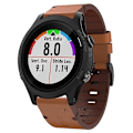 Miniatyrbild 1 av 4: För Garmin Forerunner 935 22mm Läder Stål Spänne Klockarmband JZC Brown