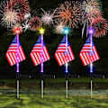 Miniatyrbillede 1 af 7: 4. juli dekorative solcelledrevne amerikanske flaglys 4. juli solcelledrevne patriotiske flaglys, 2 tilstande havepælelys LED-landskabslys gade 2