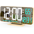 Miniatyrbild 1 av 7: Dubbel väckarklocka 6,7 tum guld bordsur med dimning, 12/24h, sekunder, datum, veckodag, temp, digital LED-klocka för sovrum, digital kalender