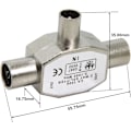 Miniatyrbillede 5 af 5: TV-antenne koaksial splitter - 2-vejs 1 han til 2 hun adapter