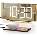 Miniatyrbillede 3 af 9: Superhøj alarmur med sengevibrator til tunge sovende og digitalt spejlur til soveværelset, stort LED-display med 2 USB-opladere