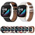 Miniatyrbillede 3 af 3: For Fitbit Versa 4 / Sense 2 Rund Hale Ægte Læder Rem VST Red