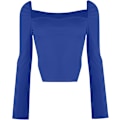 Miniatyrbillede 3 af 4: Kvinde Langærmet Ribstrikket Strik Crop Top Scoop Hals