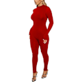 Miniatyrbillede 3 af 3: Dames Langærmet Heldragt Lynlås Bagpå Bodycon Solid Romper Clubwear