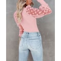 Miniatyrbillede 3 af 5: Kvinders Puffy Mesh Lace Langærmet Toppe V-hals Polka Dot Bluse Casual Ribbet