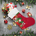 Miniatyrbillede 6 af 7: Jule-Strømpe, Personlige Jule-Strømper 2-pak Merry Christmas Poinsettia Snefnug Rød 45,7 cm Jule-Strømper Hængende Ornament