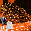 Miniatyrbilde 1 av 7: Solcelle Net Halloween Lights Orange, 192 LED Mesh Lights Utendørs, 19 Moduser Transparent Wire Solcelledrevne Wrap Trelys for Hage, Gård, Orange