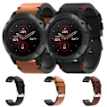 Miniatyrbillede 3 af 5: For Garmin Fenix 5x Plus 26mm Læder Søm Stål Spænde Urrem FLS Black