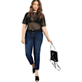 Miniatyrbilde 3 av 4: Kvinners Plus Size Kort Ermet Gjennomsiktig Mesh Topper T-skjorte Bluse