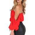 Miniatyrbilde 4 av 4: Kvinners Off Shoulder Chiffon Bluse Sexy Lang Ermet Skjorte Løs Stroppeløs Topper