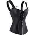 Miniatyrbild 3 av 4: Kvinnors Burlesque Overbust Faux Läder Korsett Topp Bustier Svart