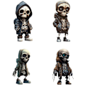 Miniatyrbillede 1 af 8: 4 stk. kraniedekoration, skeletfigurer, horrorfilmhavegnomer, skeletstatuer dekor sæt søde skelet harpiks indendørs dekorationer, unik A.4stk