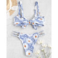 Miniatyrbillede 2 af 5: Dames Bred Stropper Binde Knude Flettet Blomster Bikini Sæt Todelt Badetøj