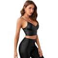 Miniatyrbilde 3 av 5: Kvinners PU Lær V-hals Spaghetti Stropp Cami Crop Top