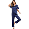 Miniatyrbild 3 av 5: Långärmad pyjamas i siden satin sovkläder knapp ner pjs loungewear med