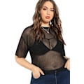 Miniatyrbilde 1 av 4: Kvinners Plus Size Kort Ermet Gjennomsiktig Mesh Topper T-skjorte Bluse