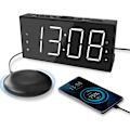 Miniatyrbillede 2 af 9: Superhøj alarmur med sengevibrator til tunge sovende og digitalt spejlur til soveværelset, stort LED-display med 2 USB-opladere